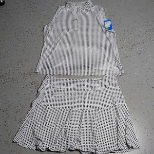 Women’s White & Black Printed Skort - Sleeveless Polo Top